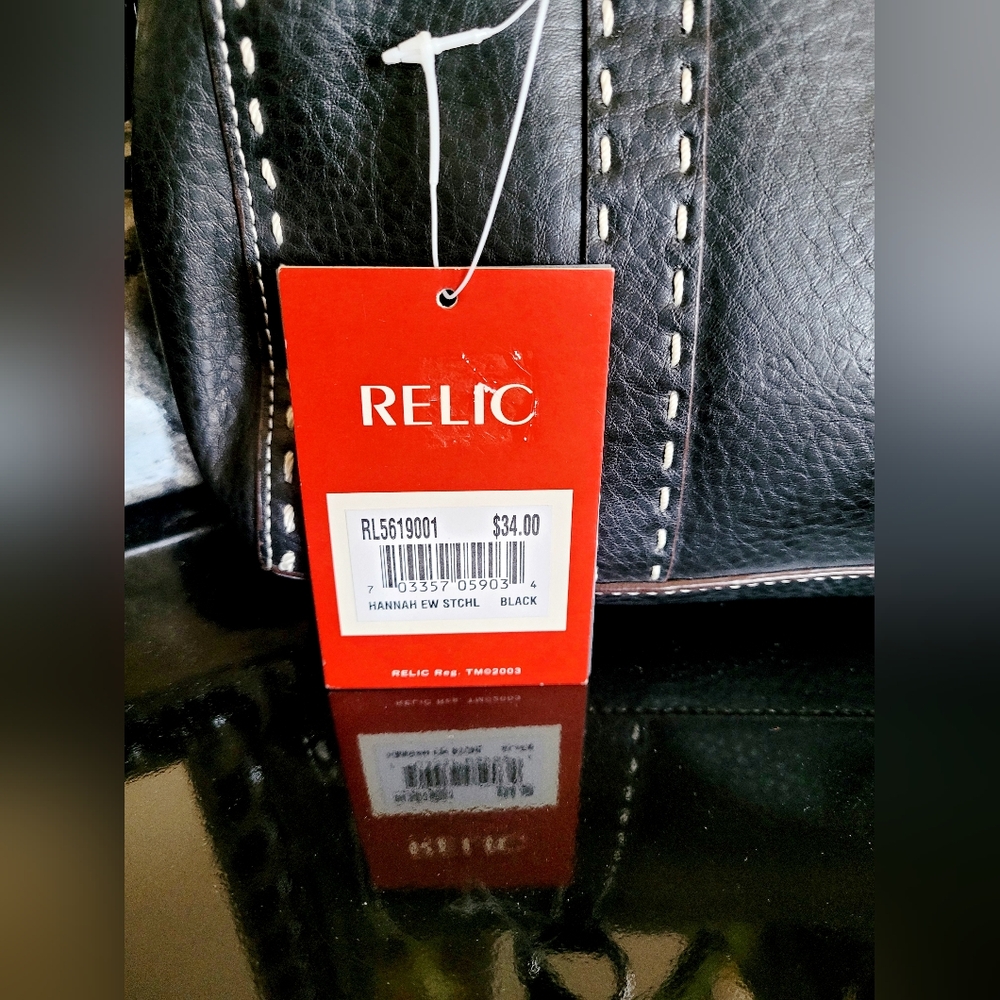 Relic Hannah Contrast Stitching Shoulder Bag Vegan Leather Black 12"×7"×3" NEW - Picture 6 of 16